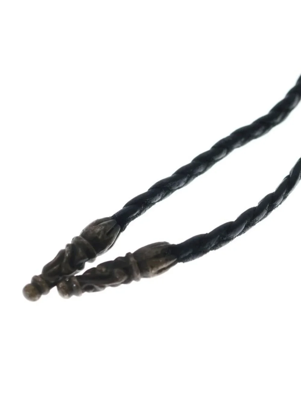 Chrome Hearts Leather Braid Scroll Blade Black Silver Necklace